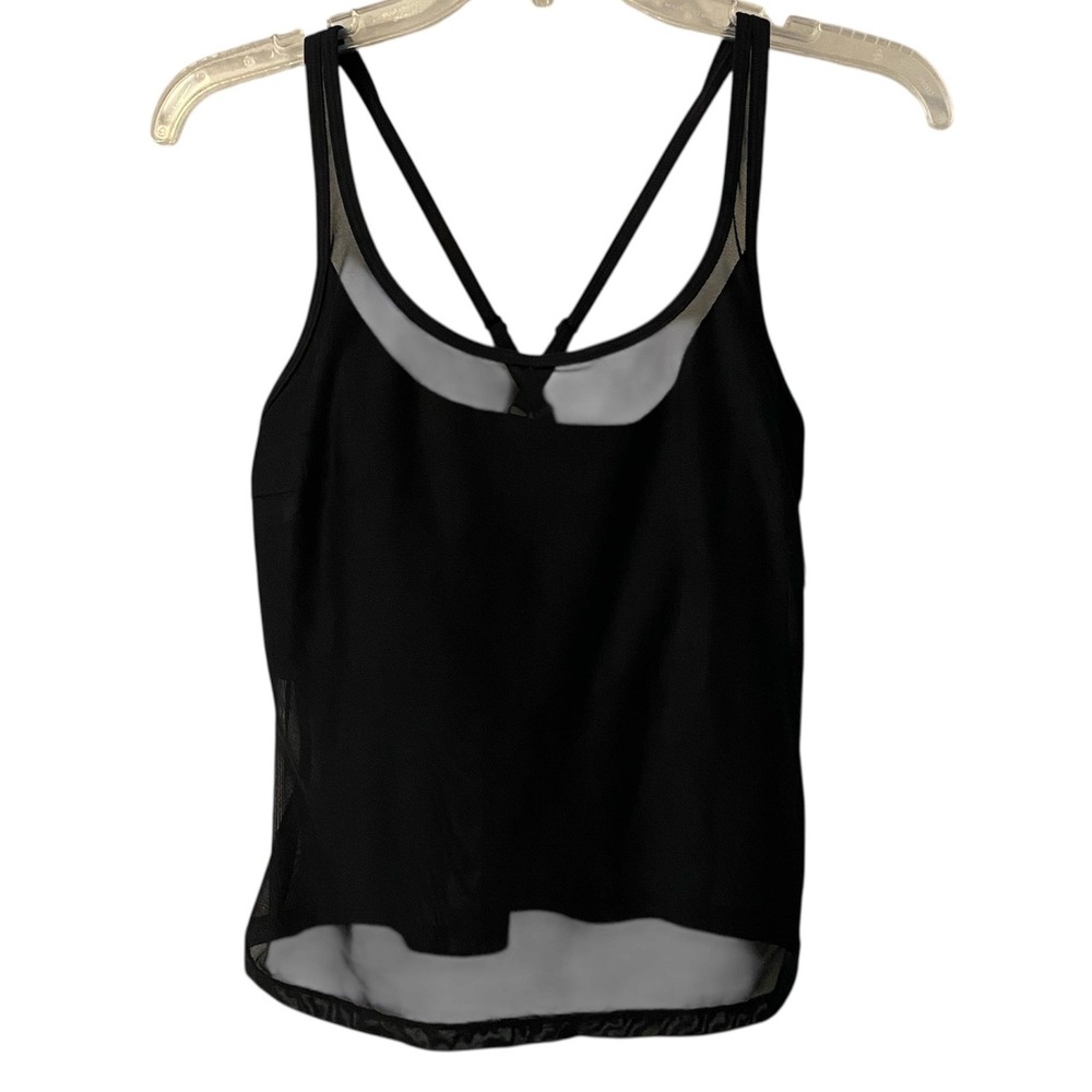 Girlfriend Collective Black Mesh Trim Racerback Tank Top Women Size Med